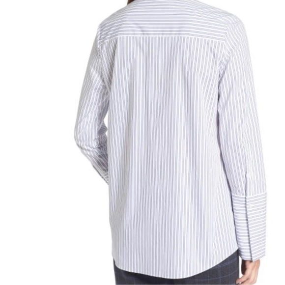 Lewit Blue Striped Poplin Button Down Exaggerated Cuff Boyfriend Shirt M - Picture 2 of 13